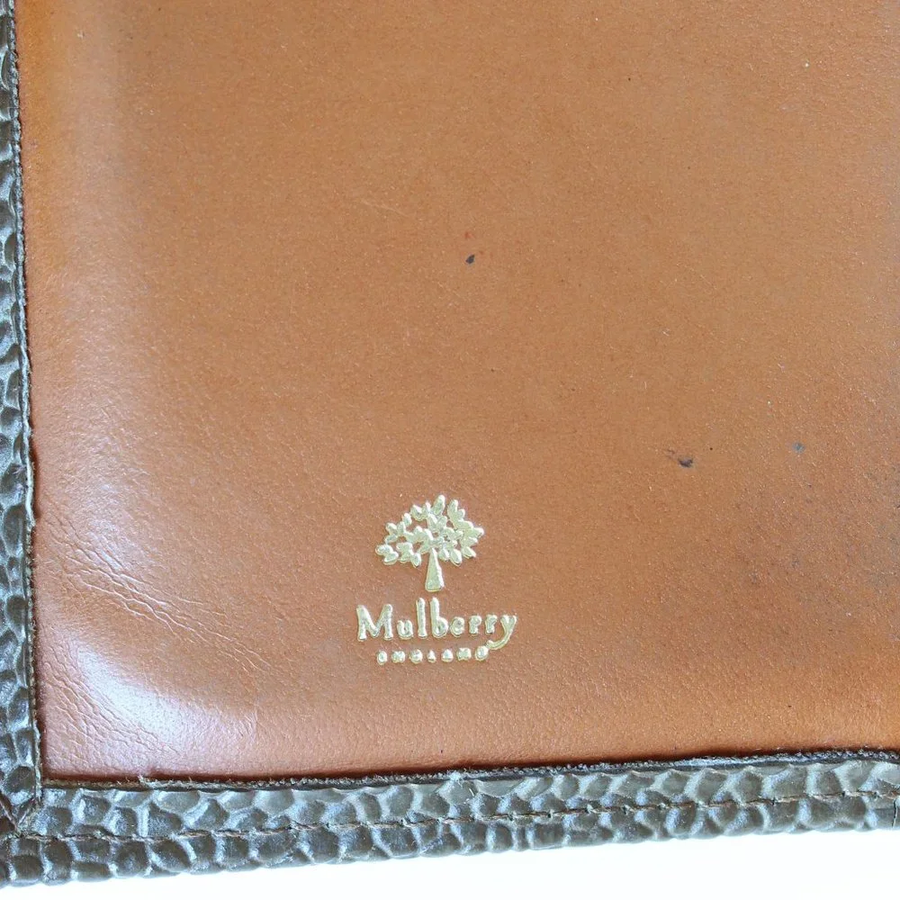 Mulberry Wallet Long Bifold Brown Caviar Leather Tan Leather Trim Vintage
